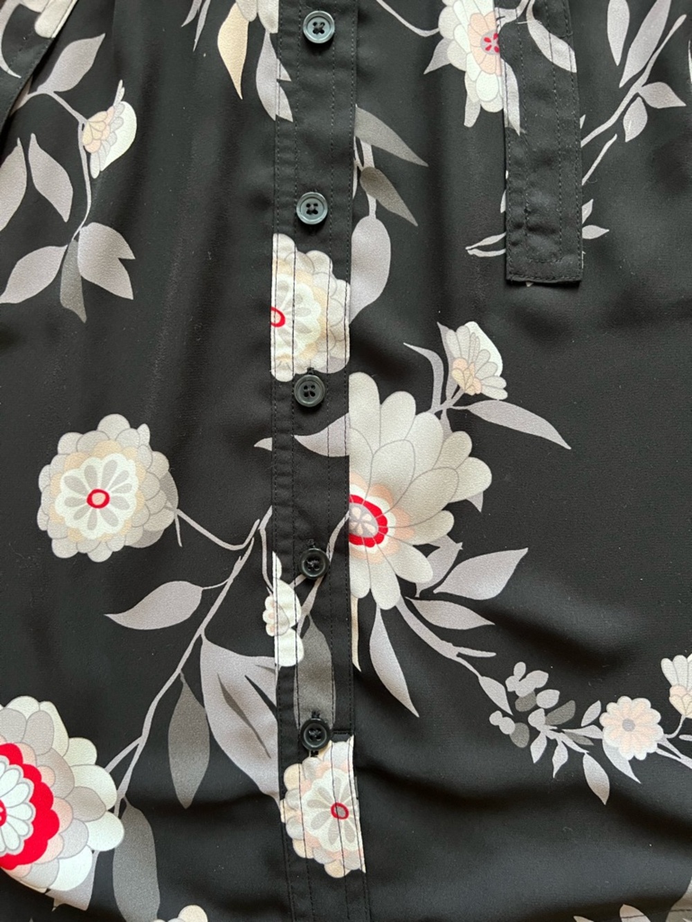 LOFT Black Floral Skirt Button Front Tie Waist Midi Lined Size Medium - Picture 11 of 11